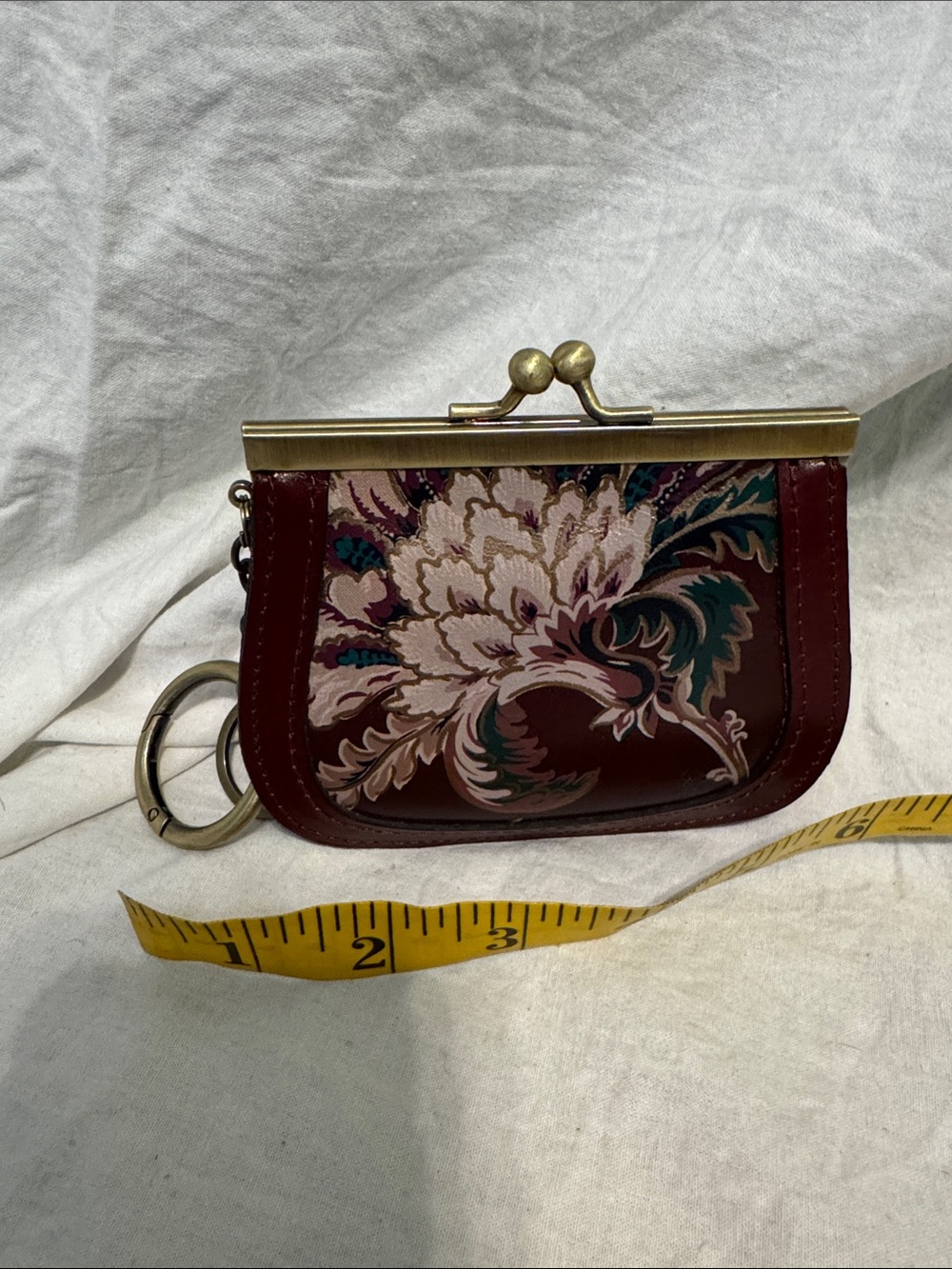Patricia Nash Floral Embossed Key & Card Holder coin purse in Burgundy and Teal